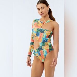 O'Neill Orange and Blue Artistic One Piece Swimsuit